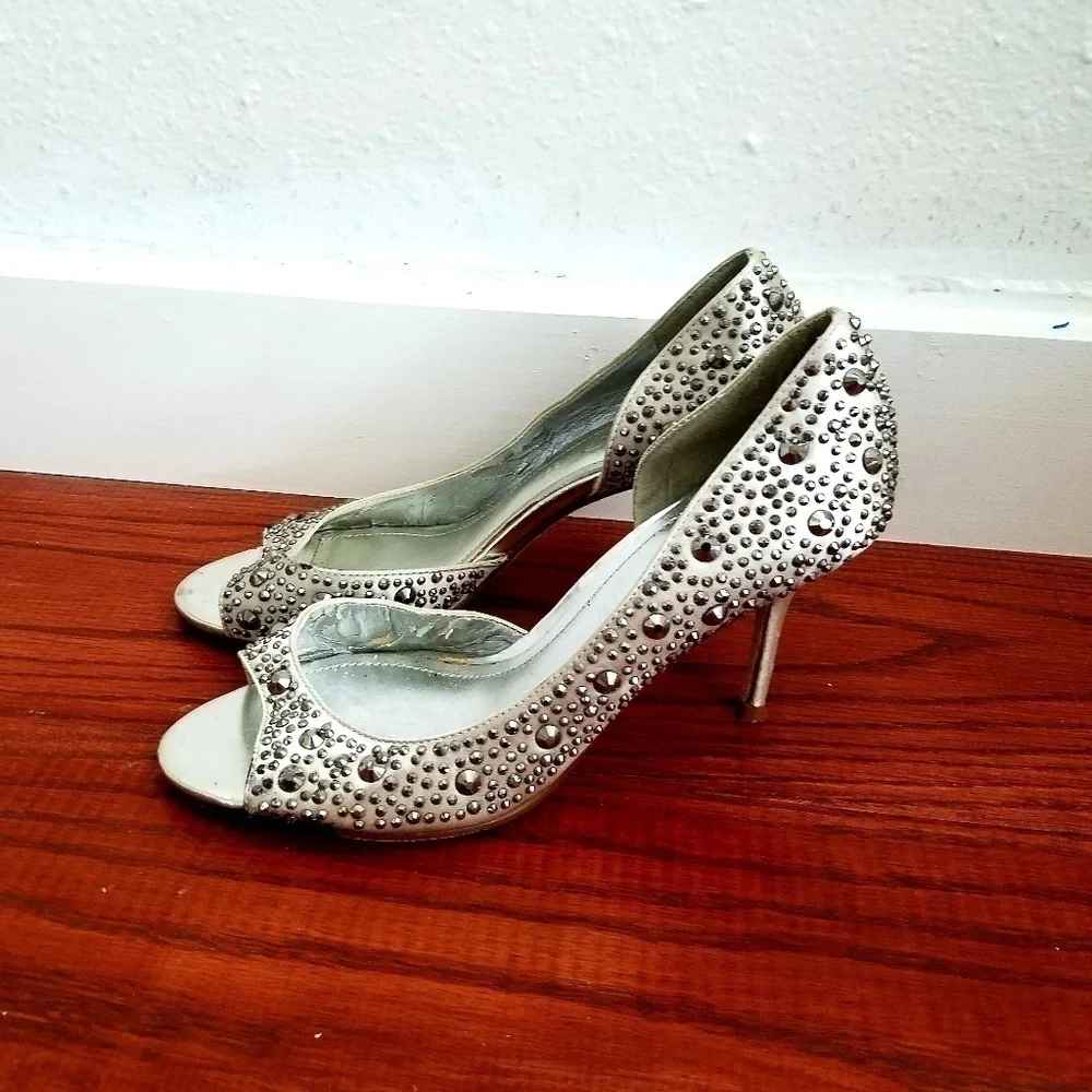 ALDO silver studded kitten heels size 6